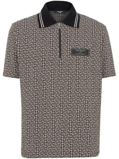 Balmain PB Labyrinth jacquard polo shirt Black CH1GC027JC97