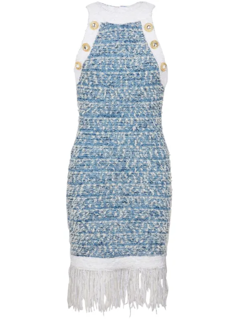 Balmain fringed tweed minidress Blue CF1R3131KF88