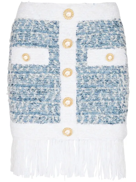 Balmain fringed tweed miniskirt White CF1LB293KF88
