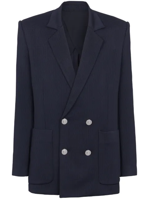Balmain monogram-pattern double-breasted blazer Blue CH1SI163JH31
