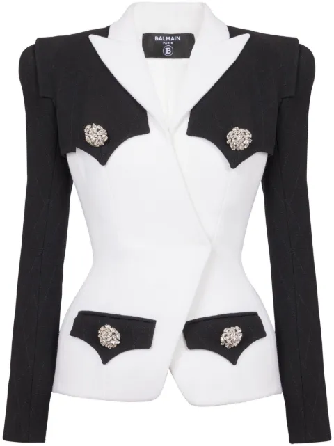 Balmain 4-Button two-tone crepe blazer Black CF1SG175WB86