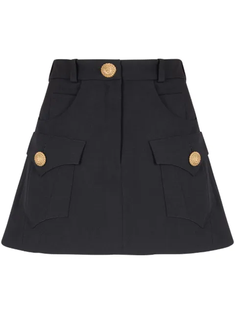 Balmain Western panelled wool mini skirt Black CF1LA359WC09