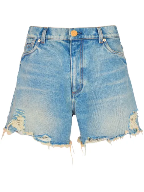 Balmain mid-rise frayed denim shorts Blue CF1MA120DE04