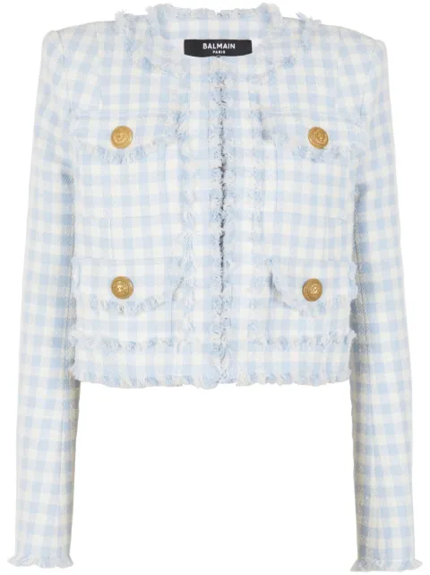 Balmain gingham tweed jacket Blue CF1SK595CE70