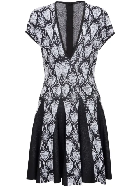 Balmain python-jacquard knitted skater dress Black CF1R7167KF52