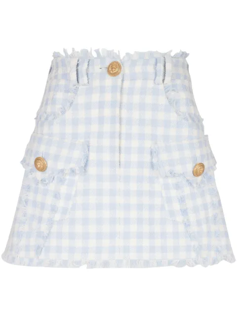 Balmain gingham-pattern A-line miniskirt Blue CF1LA375CE70SLJ