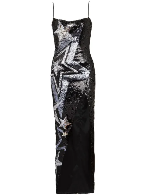 Balmain star-pattern sequinned maxi dress Black CF1RN113PC22
