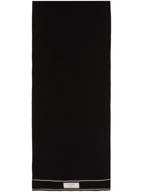 Balmain Label-patch merino-wool scarf Black CH1XG020KC65