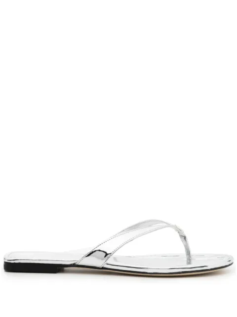Tory Burch logo-plaque laminated flip-flops Silver 150191