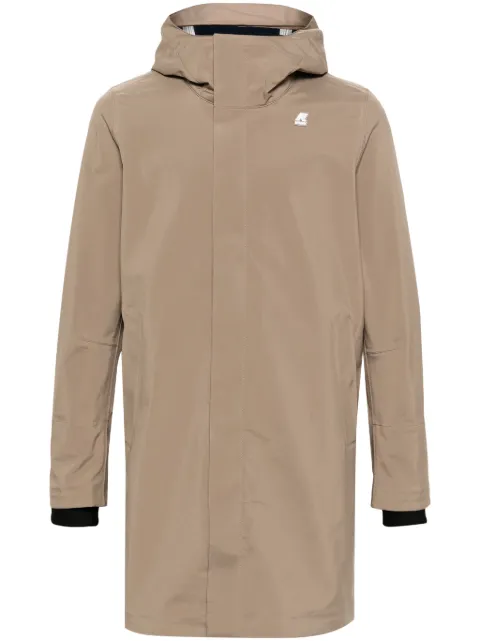 K-Way logo-patch hooded single-breasted coat Neutrals K21372W