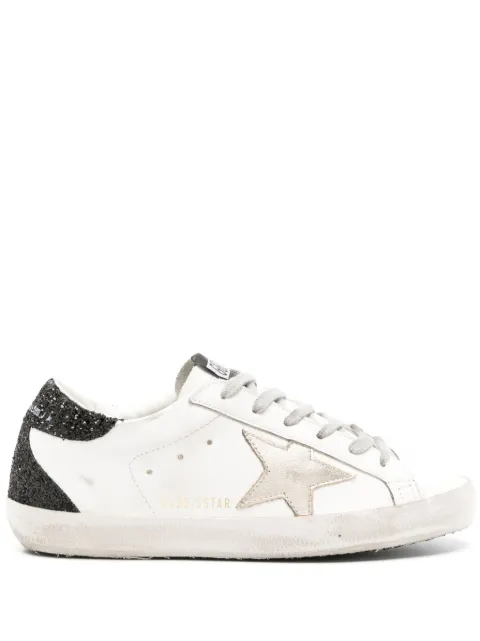 Golden Goose Super-Star trainers with gold star and black glitter heels tab White GWF00102F005076
