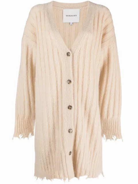 HERSKIND Base distressed ribbed cardi-coat Neutrals 4926970