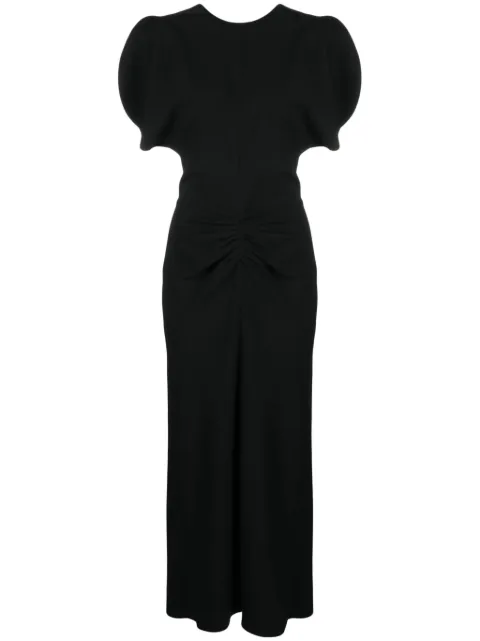 Victoria Beckham Bella gathered puff-sleeve midi dress Black 1124WDR005227A