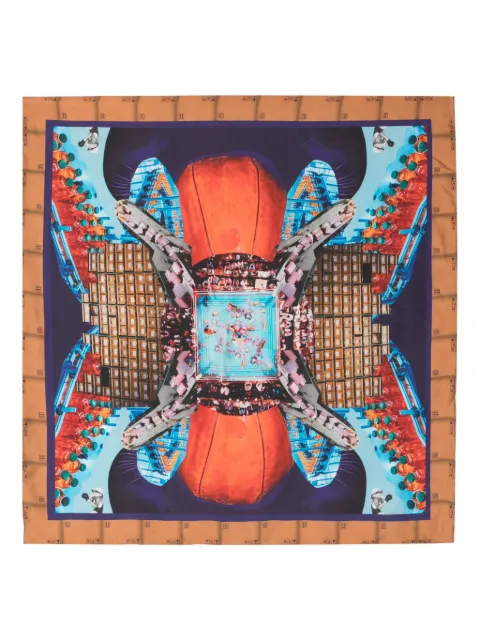 Henrik Vibskov Boxing Navy Collage silk scarf Brown SS24STUDA901