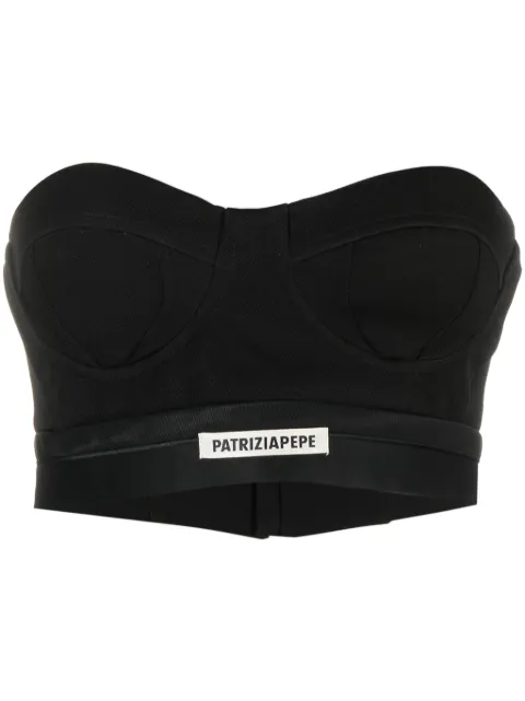 Patrizia Pepe logo-patch tailored bustier top Black 8C0676A375