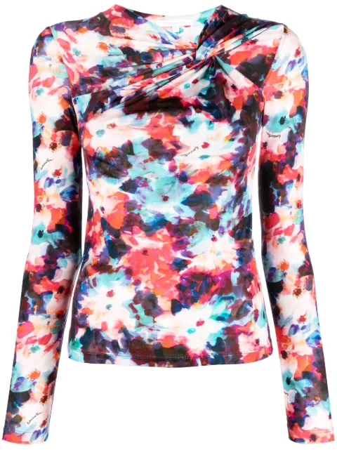 Patrizia Pepe hybrid flower-print knot-detail jersey top Blue 8M1573J176
