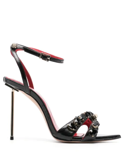 HARDOT Booty 101mm gemstone-detail leather sandals Black HBOOTYM12