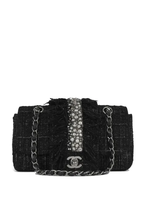CHANEL Pre-Owned 2002 small Classic Flap tweed shoulder bag Black CHANELSWAROVSKIFLAP