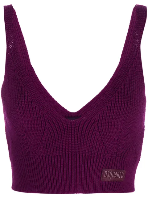 DSQUARED2 logo-patch wool crop top Purple S75HA1201S18305