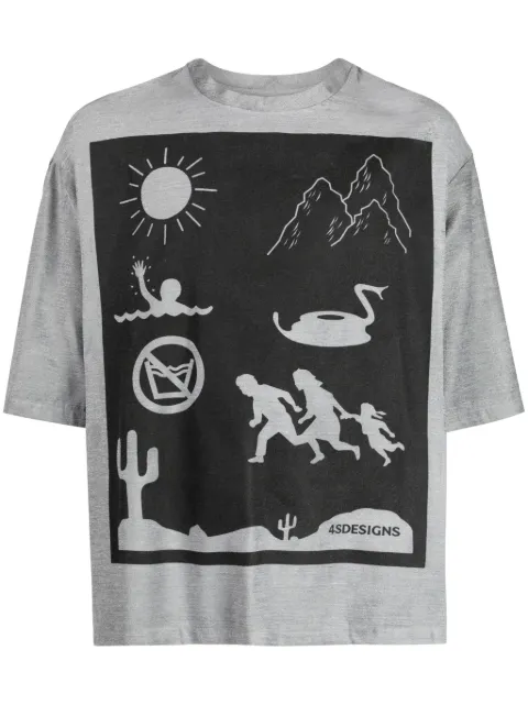 4SDESIGNS graphic-print mélange-effect T-shirt Grey HHF23128A1043