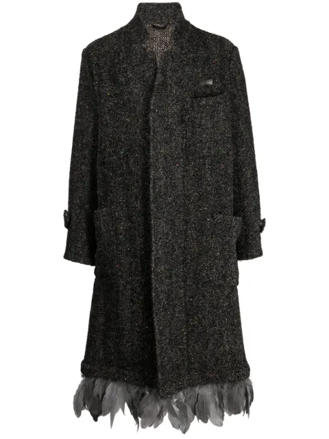4SDESIGNS feather-trim bouclé single-breasted coat Grey HHF23660F0836X