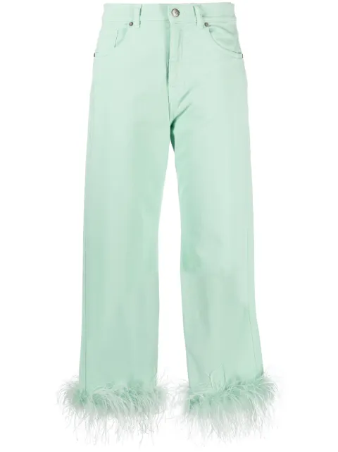 P.A.R.O.S.H. feather-trim stretch-cotton jeans Green CHIMERAD232293P