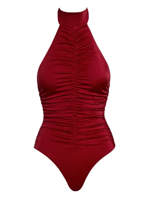 Noire Swimwear halterneck ruched swimsuit Red NSW412