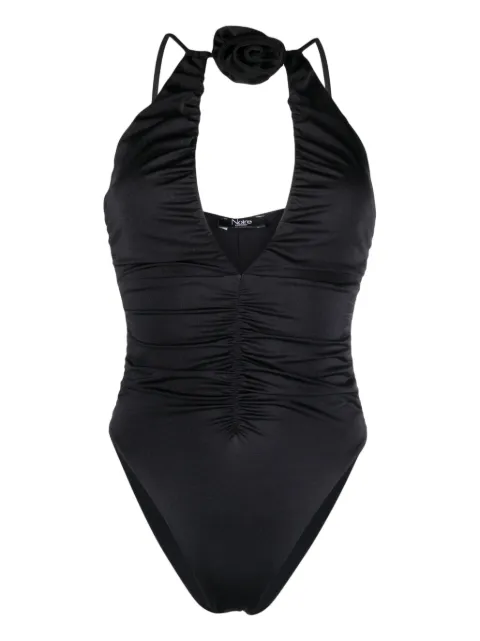 Noire Swimwear floral-appliqué ruched swimsuit Black NSW383