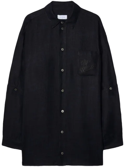 Off-White logo-embroidered panelled linen shirt jacket Black OMES010S24FAB0014710
