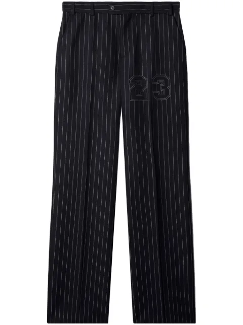 Off-White number-print pinstriped slim-cut trousers Black OMCO033S24FAB0024747
