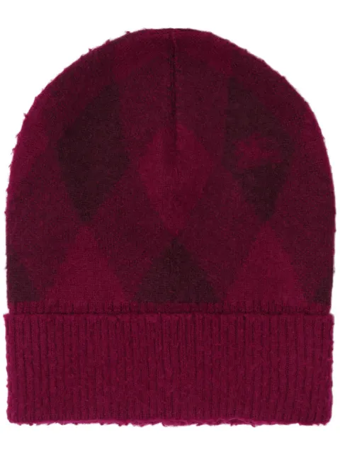 Burberry intarsia-knit logo argyle checked beanie Red 8077628