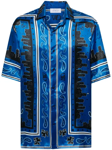 Off-White bandana-print satin shirt Blue OMGG013S24FAB0034646