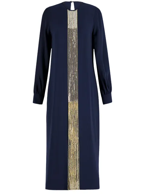 PAULA embroidered silk midi dress Blue FREYA