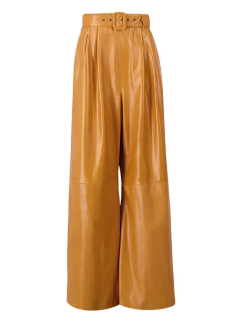 PAULA belted-waist leather palazzo pants Brown VENUS