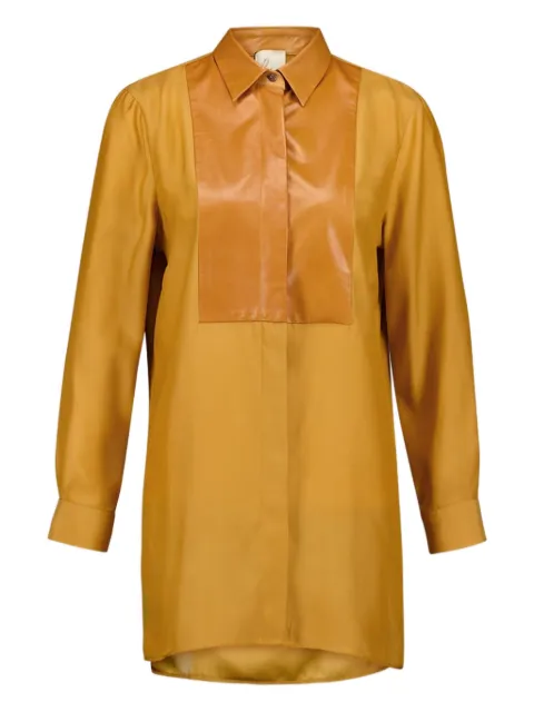 PAULA Cosmos leather-bib silk shirt Yellow COSMOS