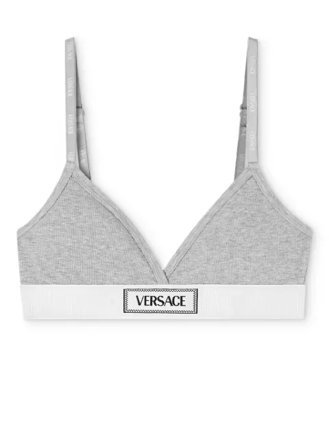 Versace logo-patch cotton-blend bra Grey 10135031A09551