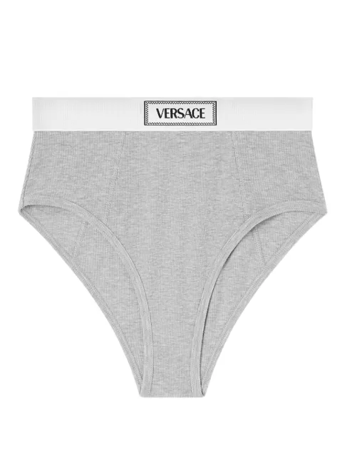 Versace logo-waistband fine-ribbed briefs Grey 10135051A09551