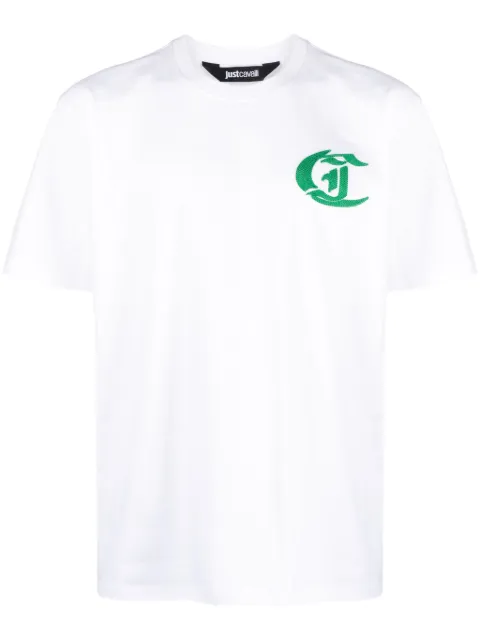 Just Cavalli slogan-embroidered cotton T-shirt White 76OAHC09CJ618