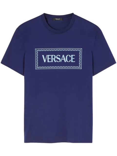Versace 90s Logo embroidered T-shirt Blue 10116941A08584