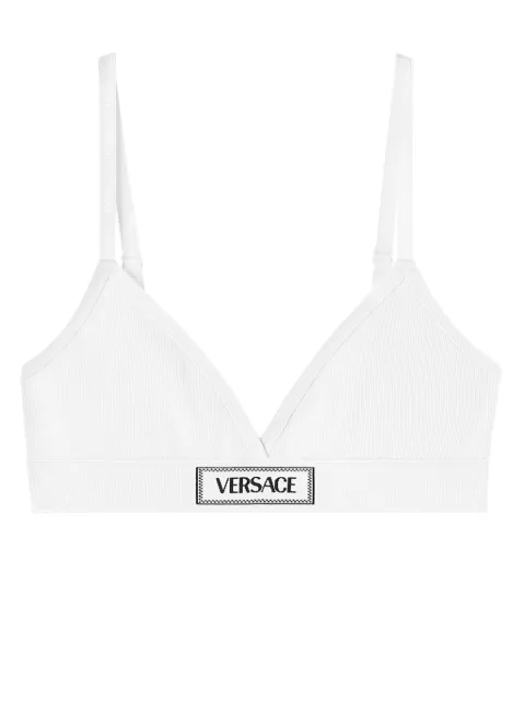 Versace logo-patch cotton-blend bra White 10135031A09551