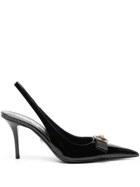 Versace Gianni ribbon patent slingbacks 85 mm Black 10137171A08983