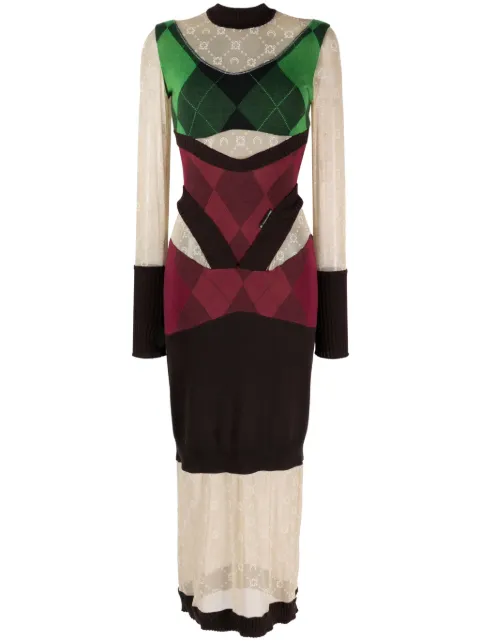 Marine Serre Regenerated lozenge-knit midi dress Neutrals WDR034