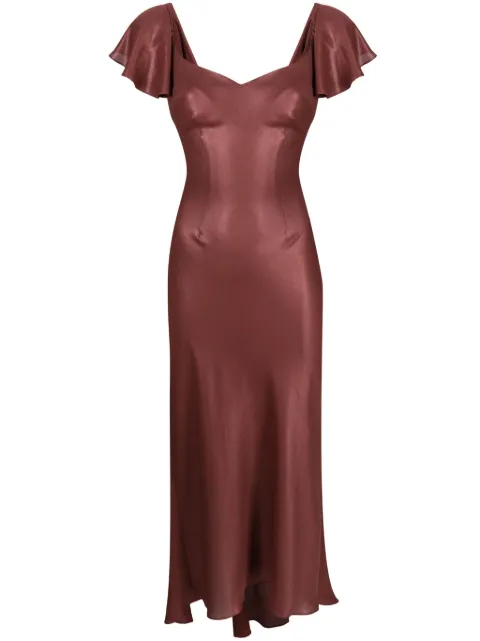 Parlor metallic-effect short-sleeved midi dress Brown 202401