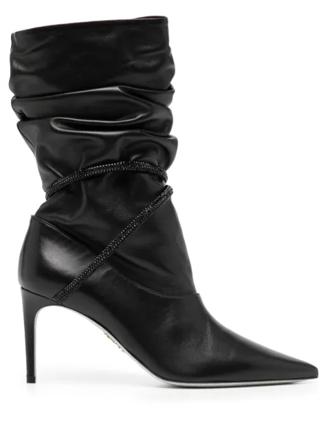 René Caovilla 80mm ruched leather boots Black C11908080NA01V050