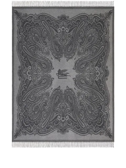ETRO HOME jacquard wool-blend throw blanket Grey 472828152