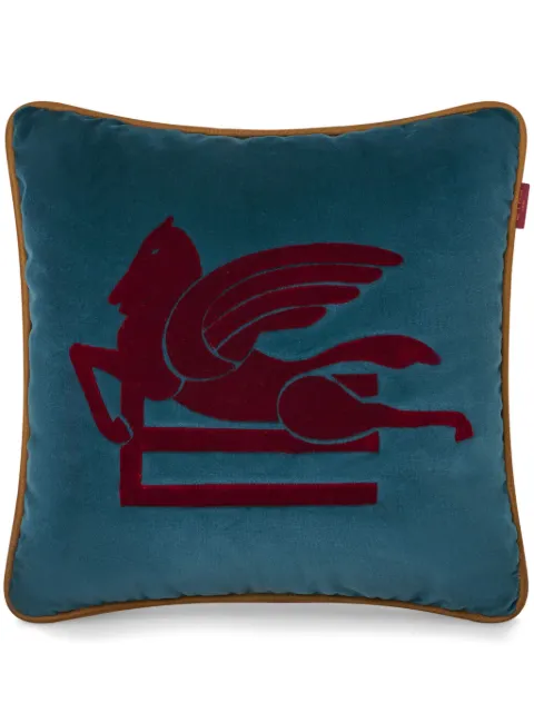 ETRO HOME Pegaso-embroidered velvet cushion Blue 41B769254