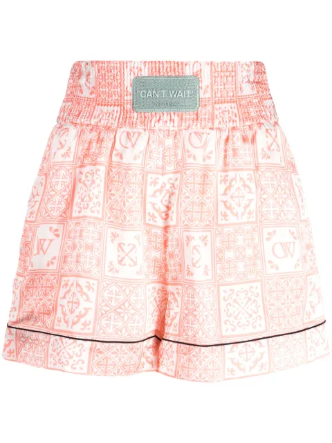 Off-White logo-appliqué high-waist mini shorts Pink OWCB051G23FAB0013301
