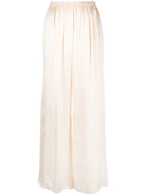 Forte Forte check-pattern ruched-detail satin palazzo pants Neutrals 12088