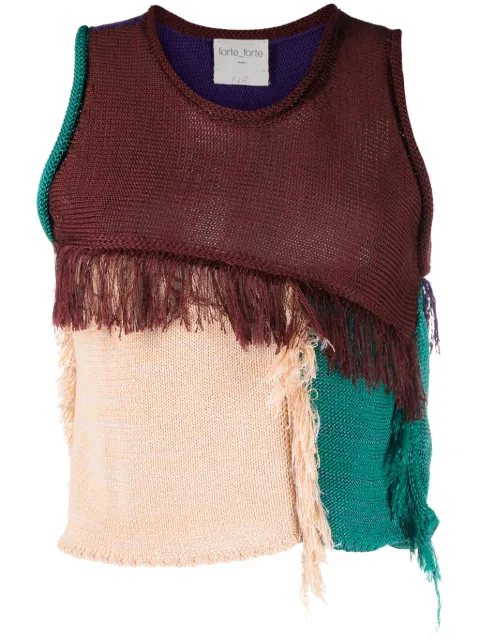 Forte Forte colour-block frayed knitted top Brown 12160MYKNIT