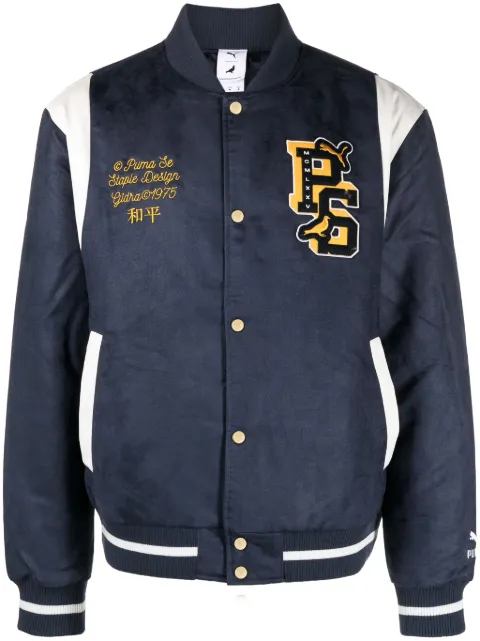 PUMA x Staple logo-patch varsity jacket Blue 62220316